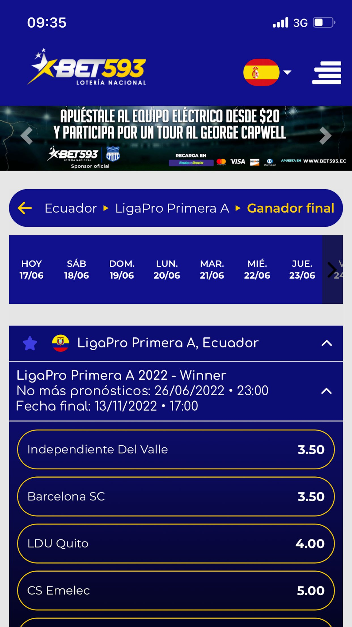 Bet593 en un teléfono móvil